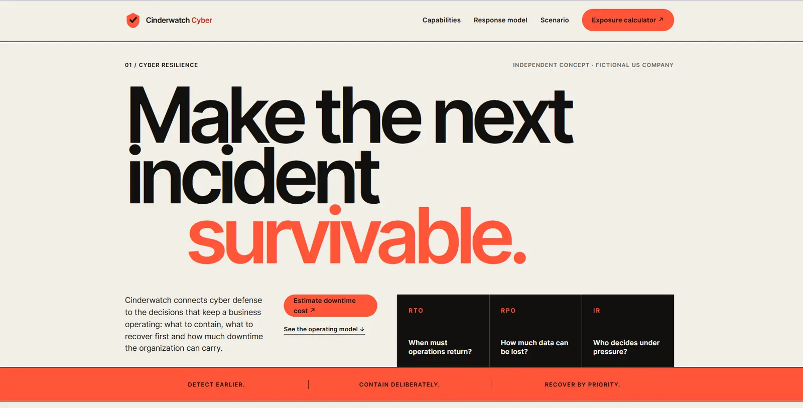 Cinderwatch cybersecurity website after the redesign concept